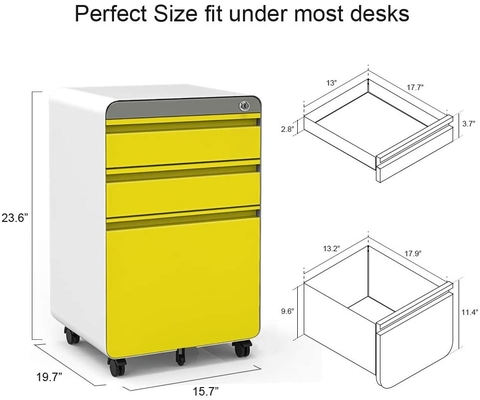 3 ngăn kéo Tủ tài liệu di động Nội thất văn phòng Tủ tài liệu kim loại
